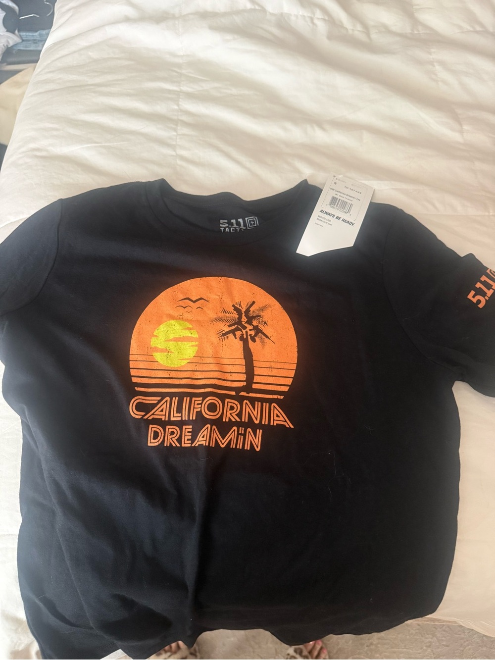 5.11 Tactical Kids Black Tee with Orange and Yellow Sunset Graphic